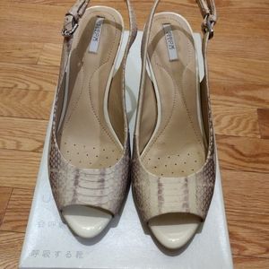Geox Respira snake print peep-toe slingback heels